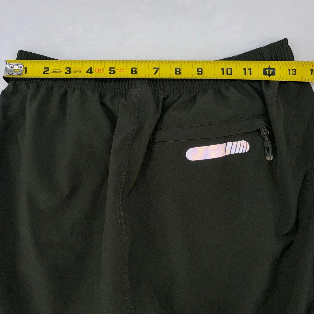 Northyard Mens Athletic Shorts Small Dark Olive Green Zipper Pockets Reflective